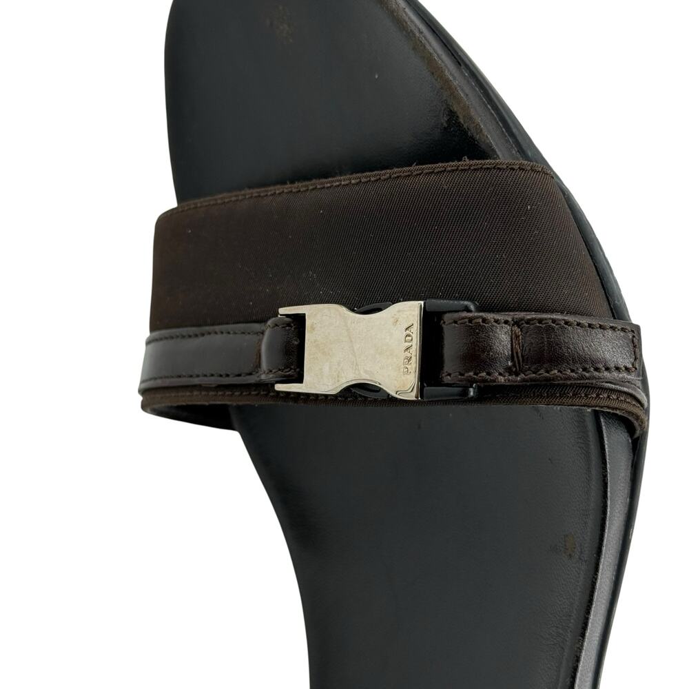 Prada Y2K Vintage Chocolate Brown Black Kitten Heel Mules Sz EU 38 - Picture 6 of 16